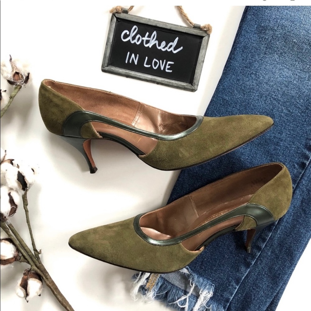 Johansen 1960s Vintage Green Cutout Kitten Heels